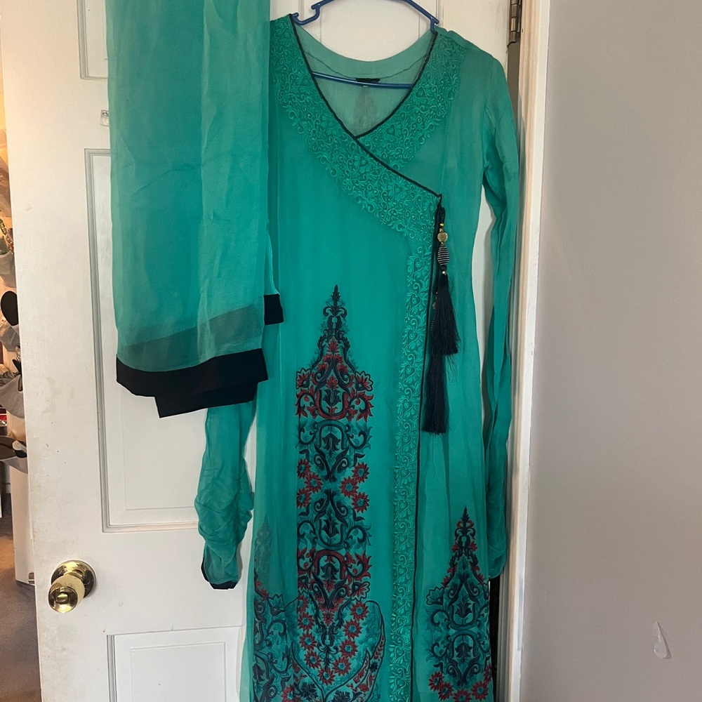 Elegant Teal Embroidered Dress